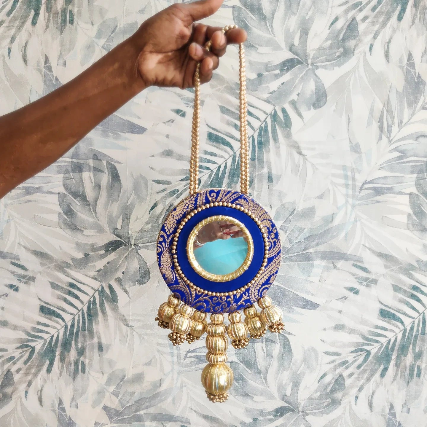 Shubh labh hanging Pair -Peacock Blue /Reversible / one side mirror
