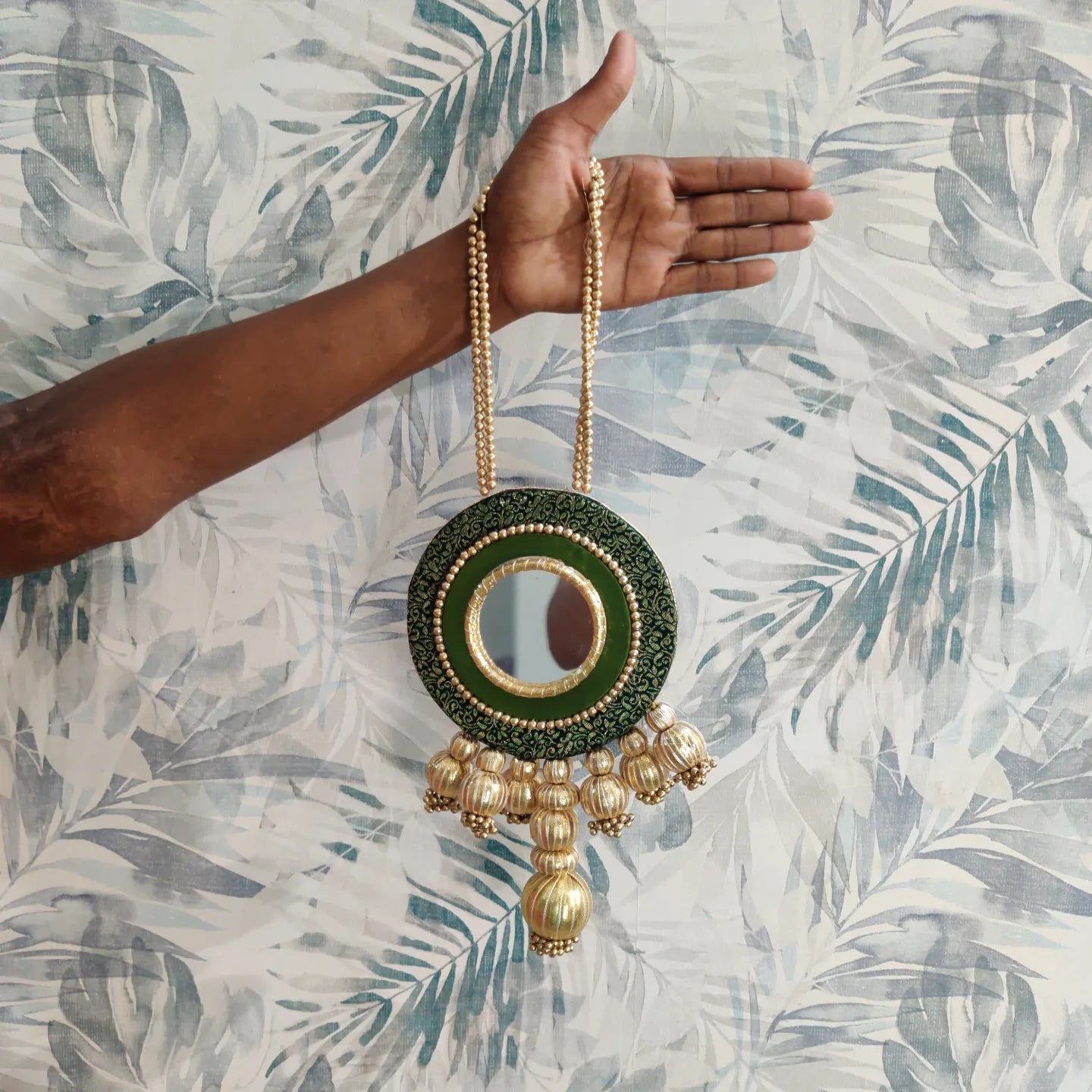 Shubh labh hanging Pair -moss Green /Reversible / one side mirror