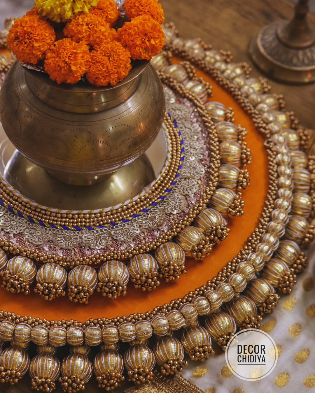 Kolam Mangalam – Yellow & Gold Coffee Table Decor | Traditional Pooja Placemats Set