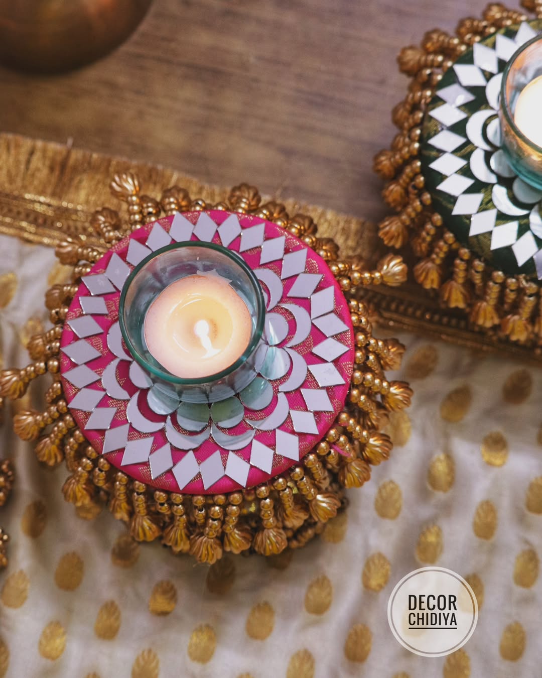 Kolam Mangalam – Yellow & Gold Coffee Table Decor | Traditional Pooja Placemats Set