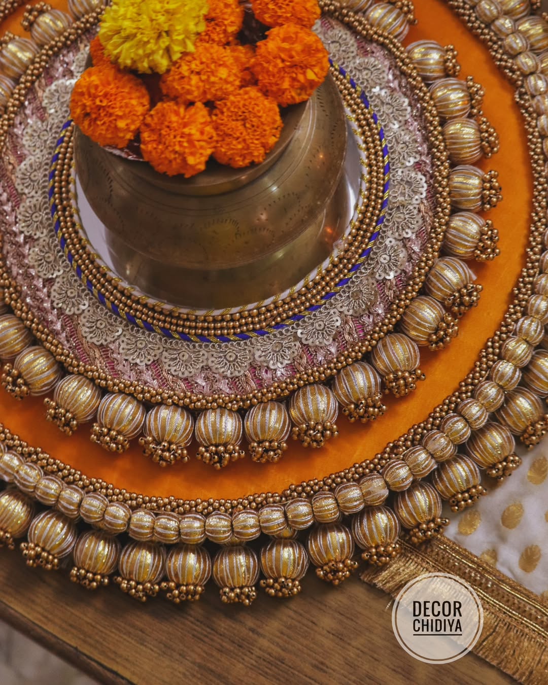 Kolam Mangalam – Yellow & Gold Coffee Table Decor | Traditional Pooja Placemats Set