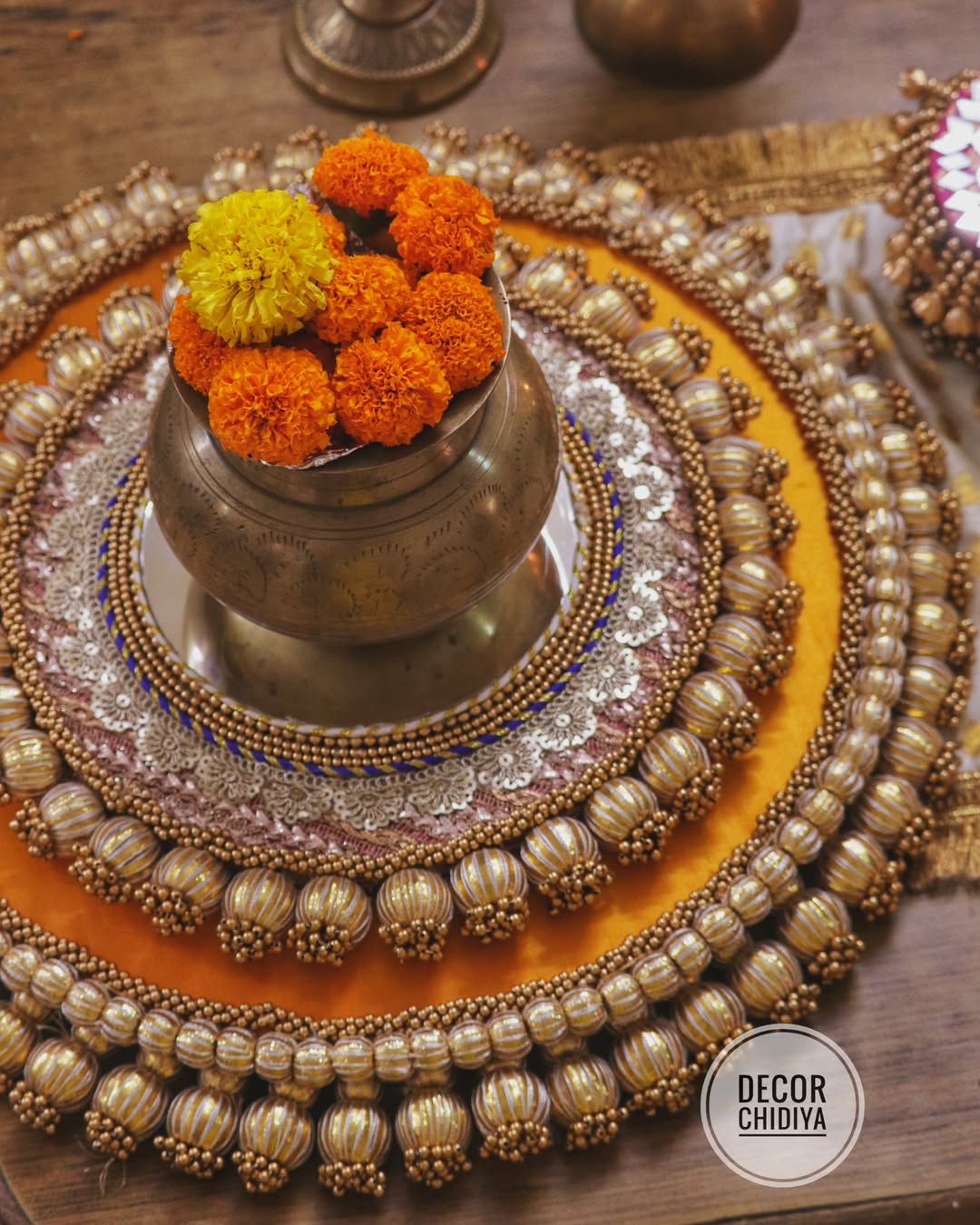 Kolam Mangalam – Yellow & Gold Coffee Table Decor | Traditional Pooja Placemats Set