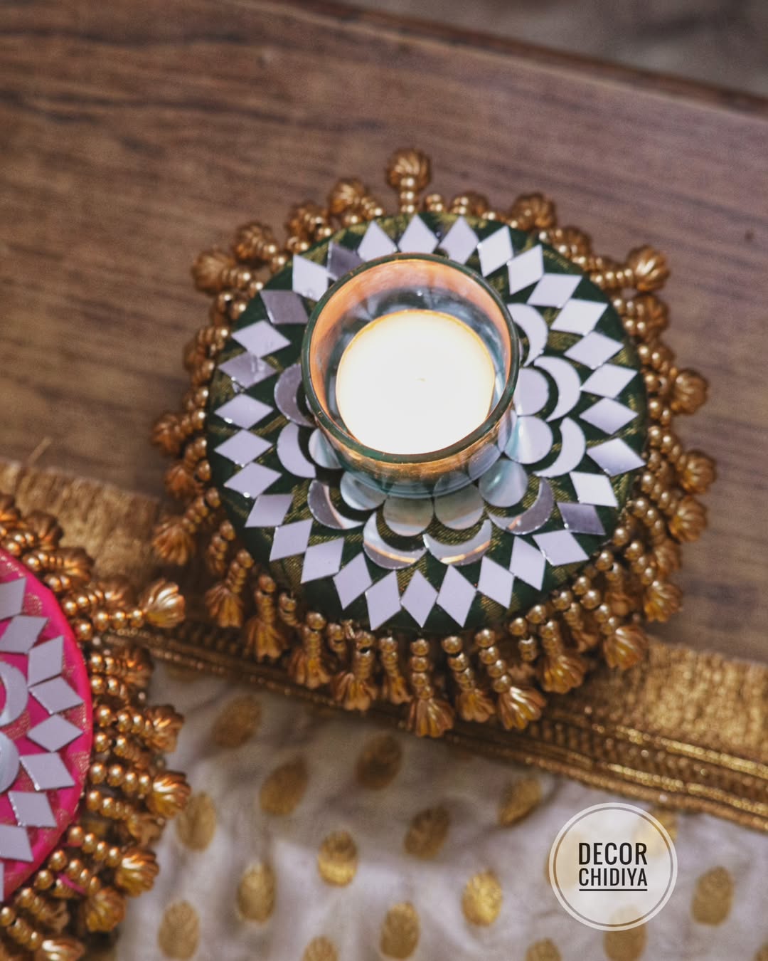Kolam Mangalam Festive Pooja Table Decor – Green & Gold