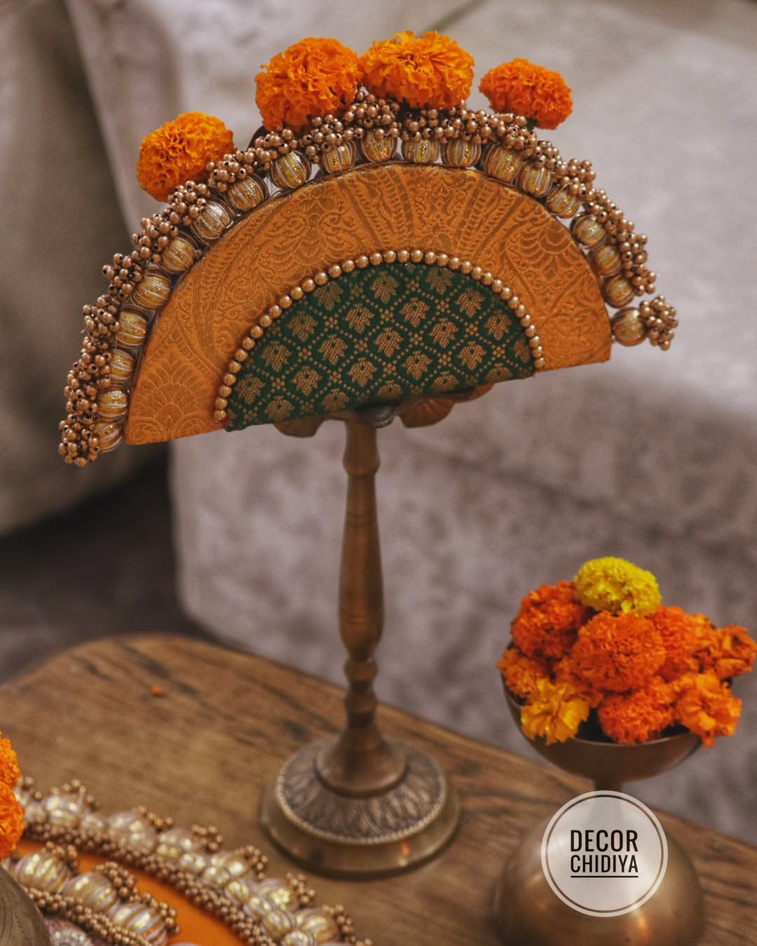 Kolam Mangalam – Yellow & Gold Coffee Table Decor | Traditional Pooja Placemats Set