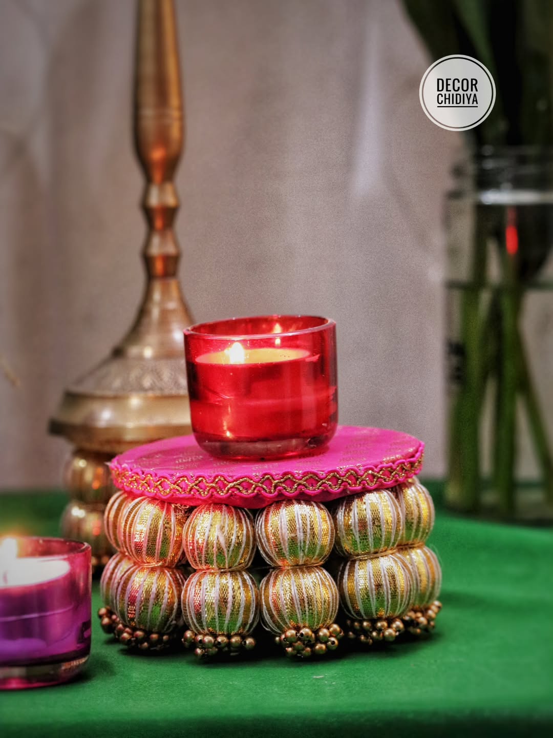 Padma - Varlakshmi Decor Set with Pooja Mandap – Traditional Pink & Green Festive Setup for Home Pooja