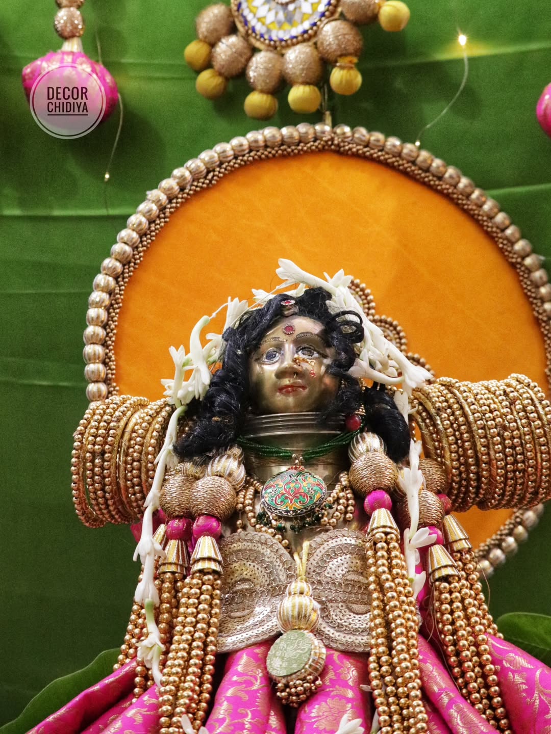 Padma - Varlakshmi Decor Set with Pooja Mandap – Traditional Pink & Green Festive Setup for Home Pooja