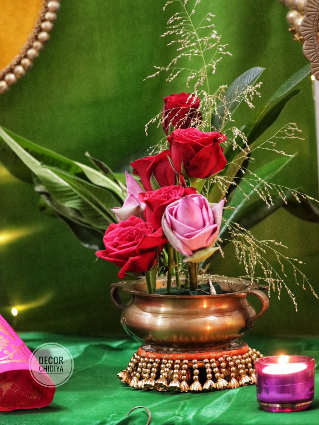 Padma - Varlakshmi Decor Set with Pooja Mandap – Traditional Pink & Green Festive Setup for Home Pooja