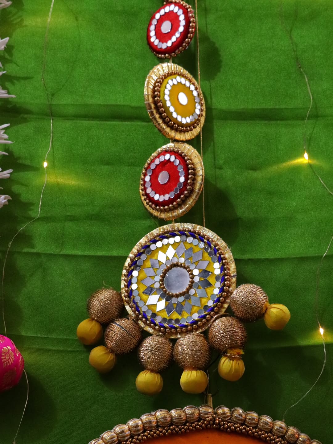 Padma - Varlakshmi Decor Set with Pooja Mandap – Traditional Pink & Green Festive Setup for Home Pooja
