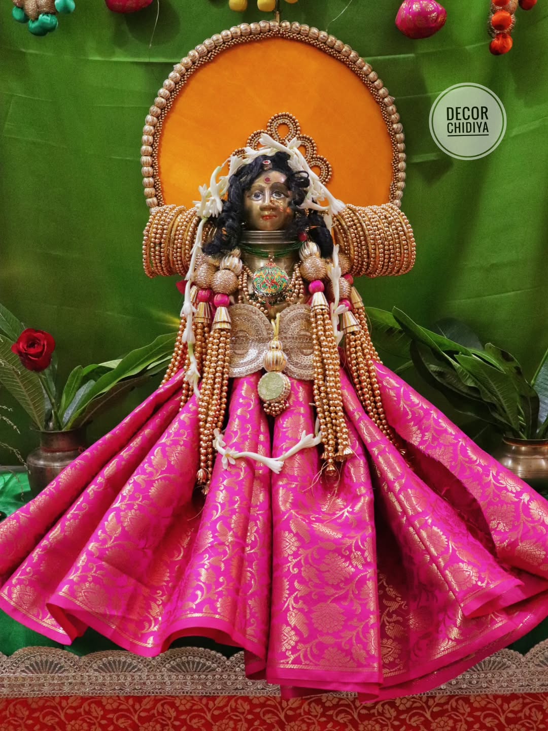 Padma - Varlakshmi Decor Set with Pooja Mandap – Traditional Pink & Green Festive Setup for Home Pooja