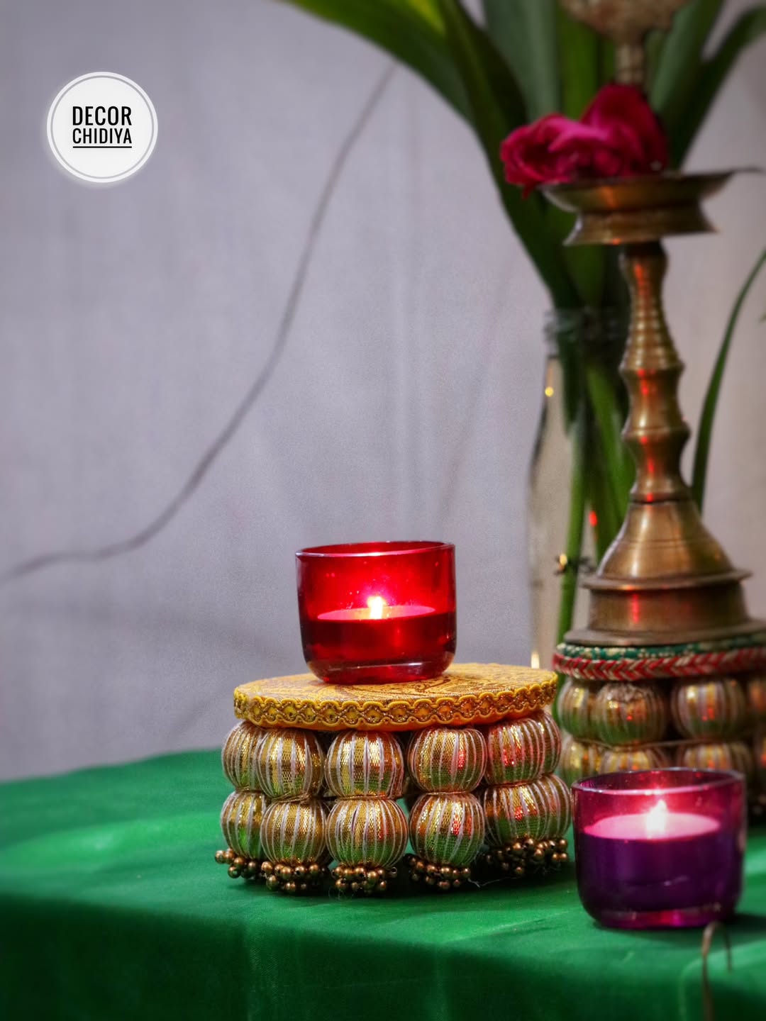 Padma - Varlakshmi Decor Set with Pooja Mandap – Traditional Pink & Green Festive Setup for Home Pooja
