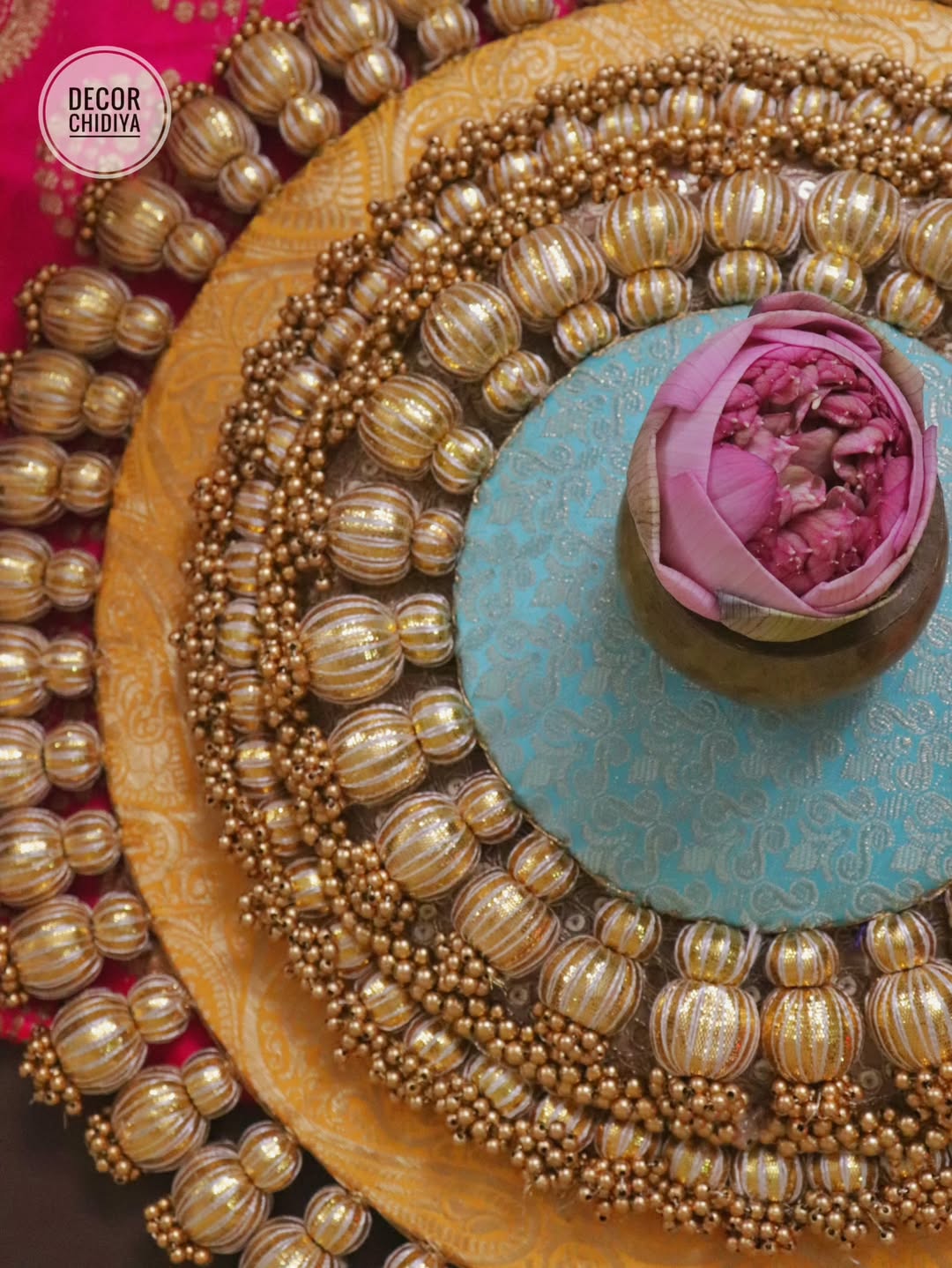 Satrang – Yellow & firozi Coffee Table Decor | Traditional Pooja Placemats Set