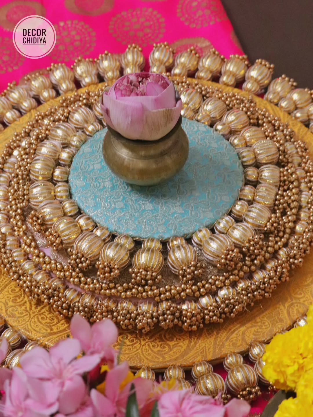 Satrang – Yellow & firozi Coffee Table Decor | Traditional Pooja Placemats Set