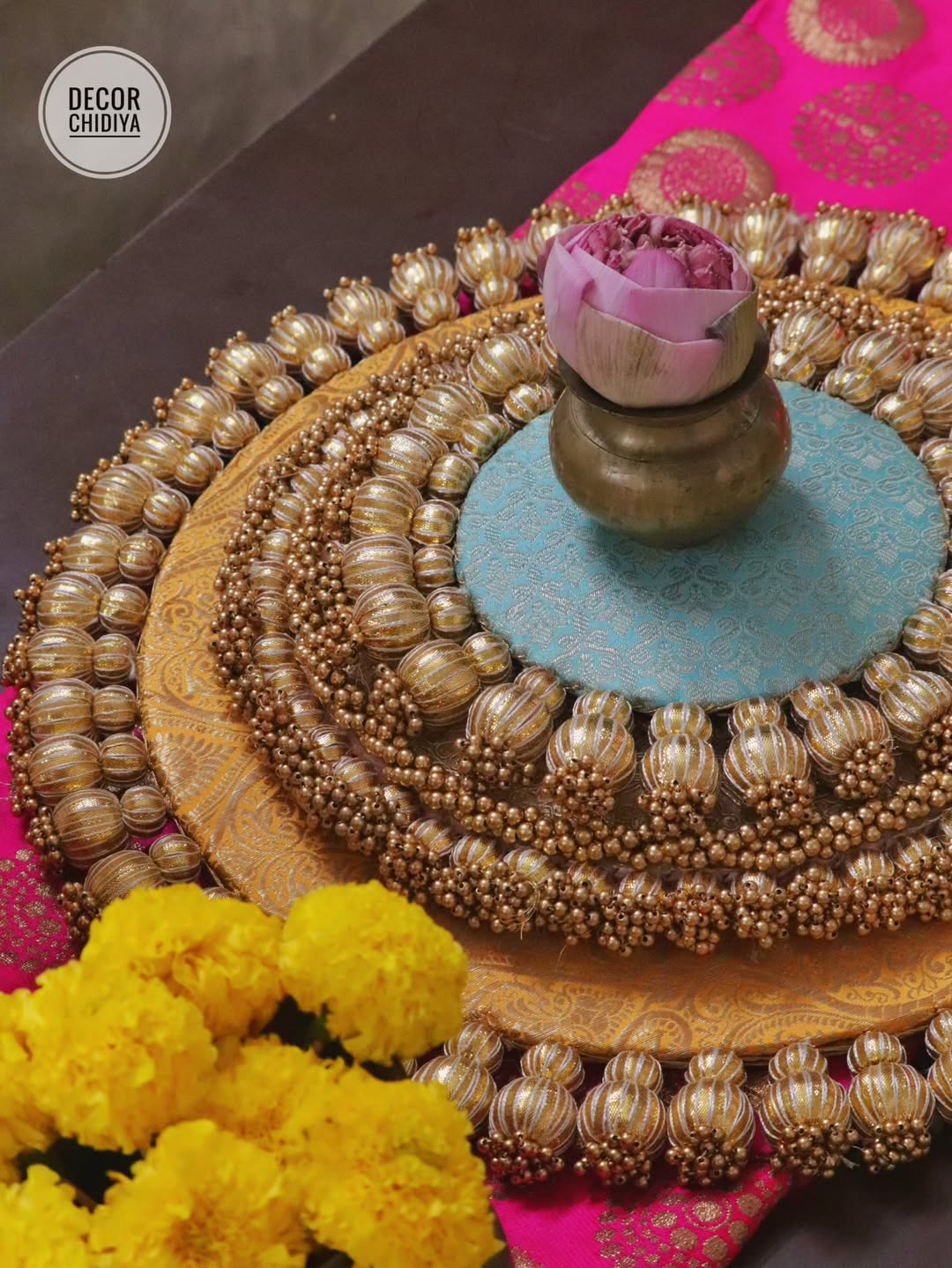 Satrang – Yellow & firozi Coffee Table Decor | Traditional Pooja Placemats Set