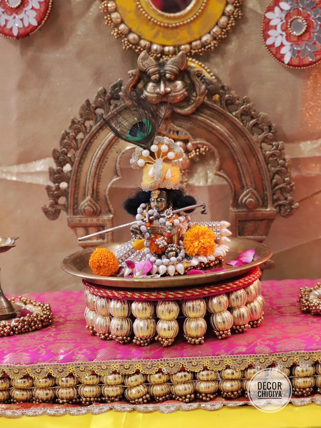 Surya Mandap - Royal Mirrorwork Pooja Decor Set – Handcrafted Traditional Backdrop & Table Styling