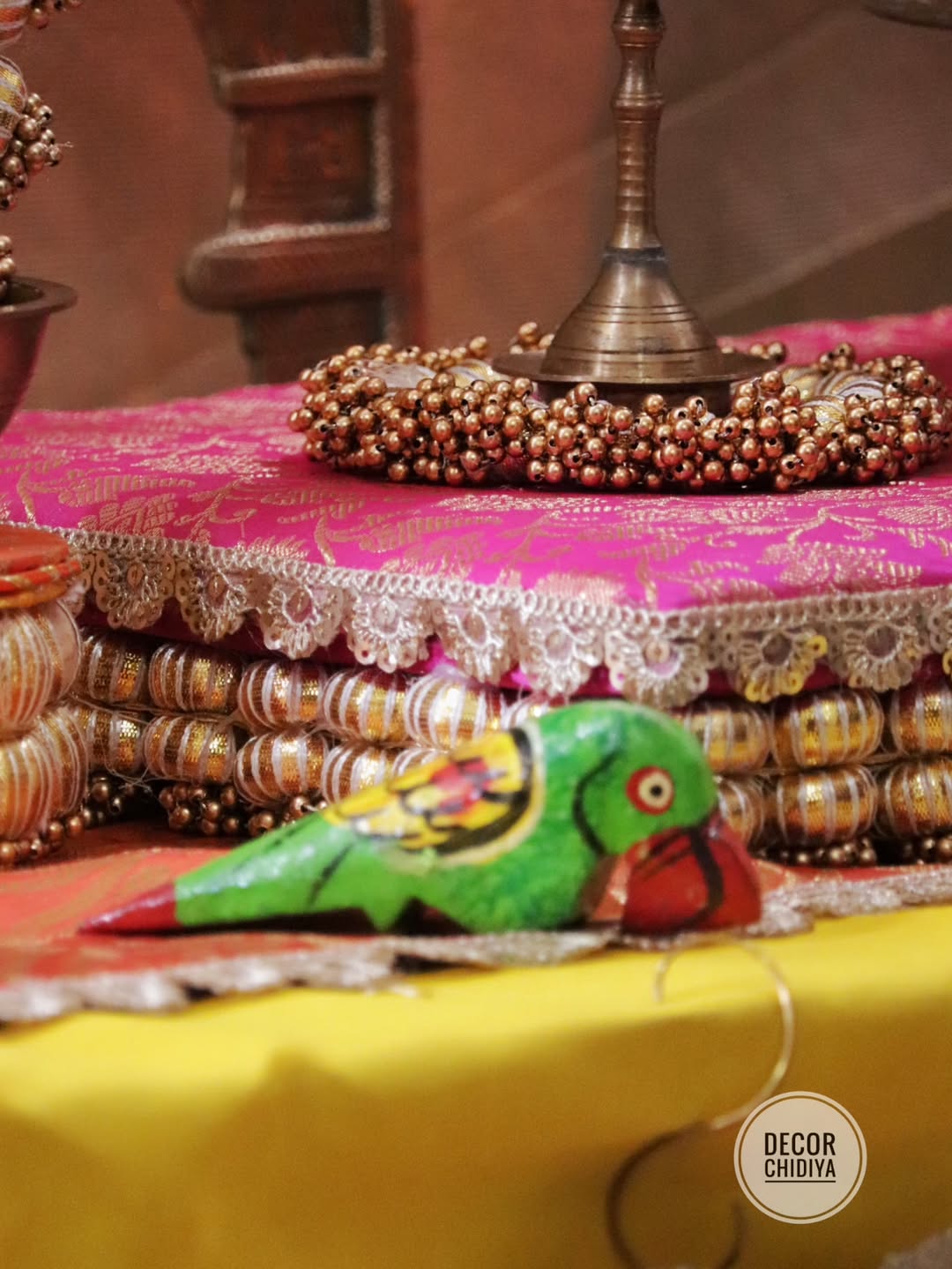 Surya Mandap - Royal Mirrorwork Pooja Decor Set – Handcrafted Traditional Backdrop & Table Styling