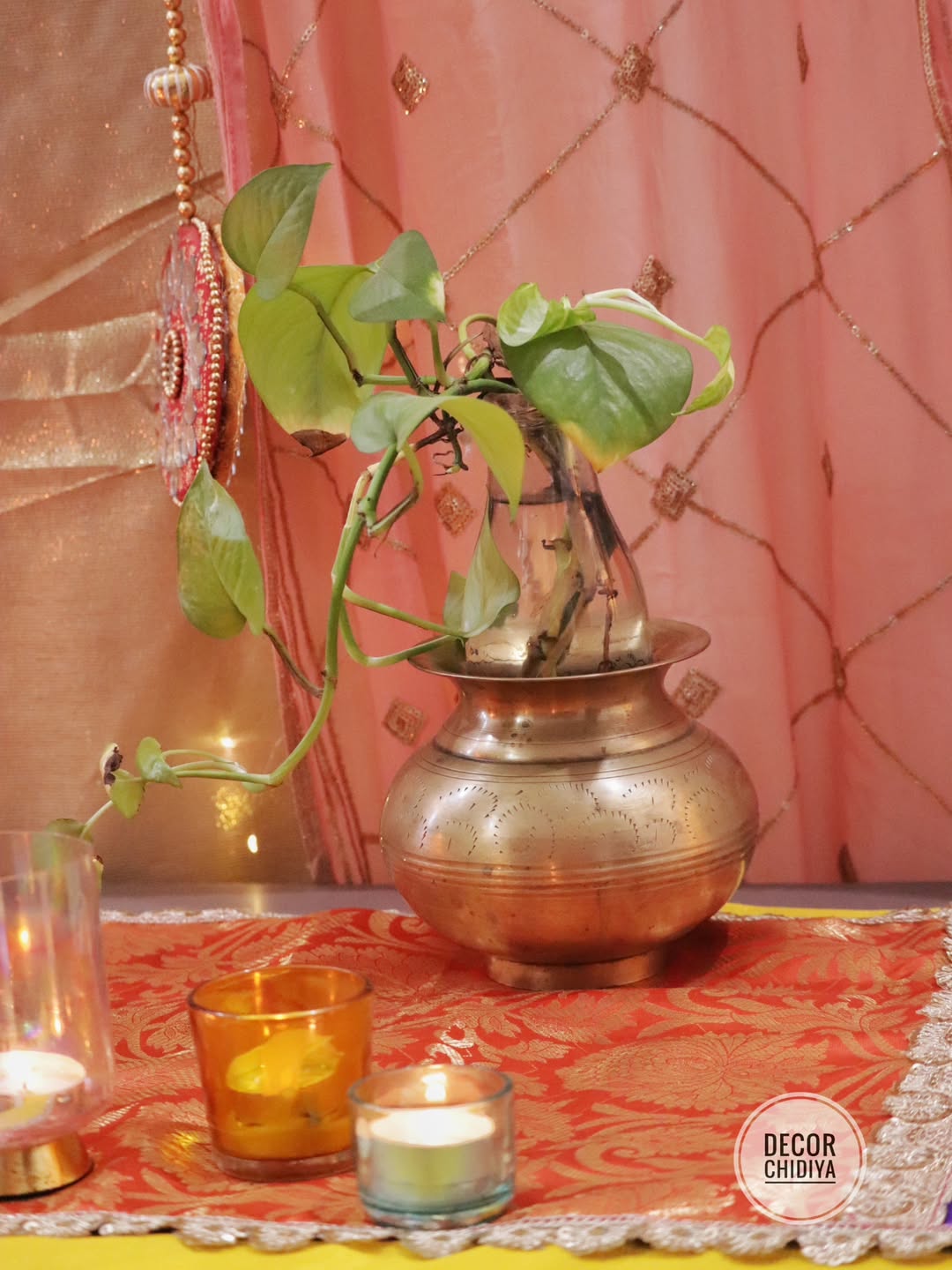 Surya Mandap - Royal Mirrorwork Pooja Decor Set – Handcrafted Traditional Backdrop & Table Styling