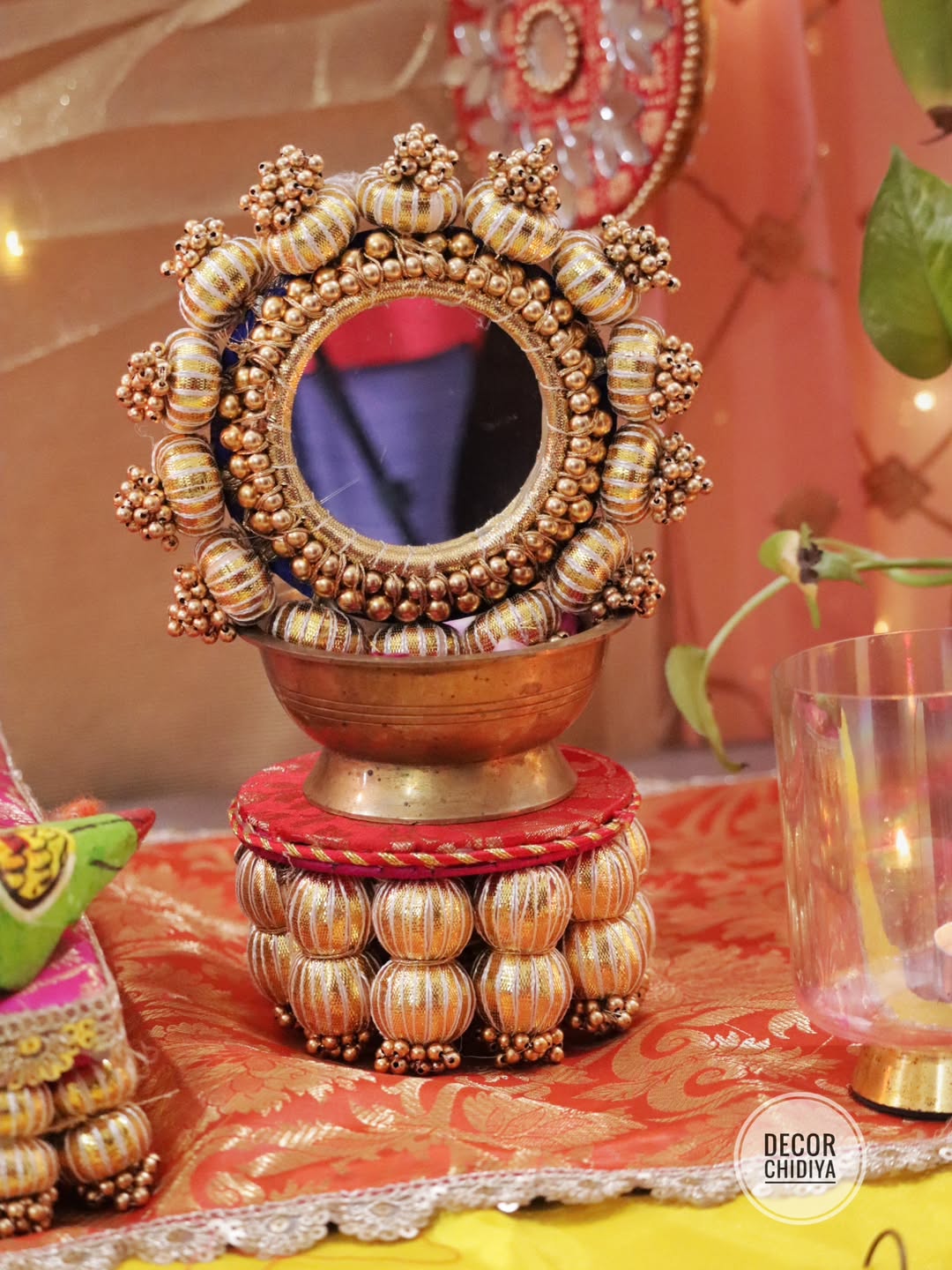 Surya Mandap - Royal Mirrorwork Pooja Decor Set – Handcrafted Traditional Backdrop & Table Styling