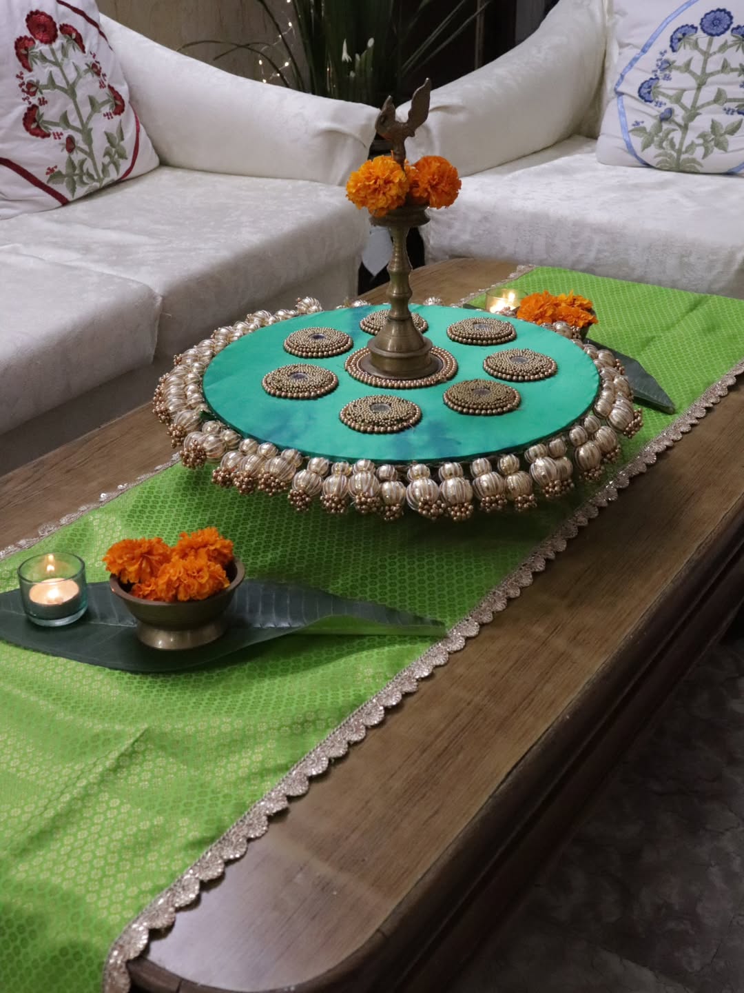 Tirange rangon se saja, Mandala Placemat - Green runner and placemat set