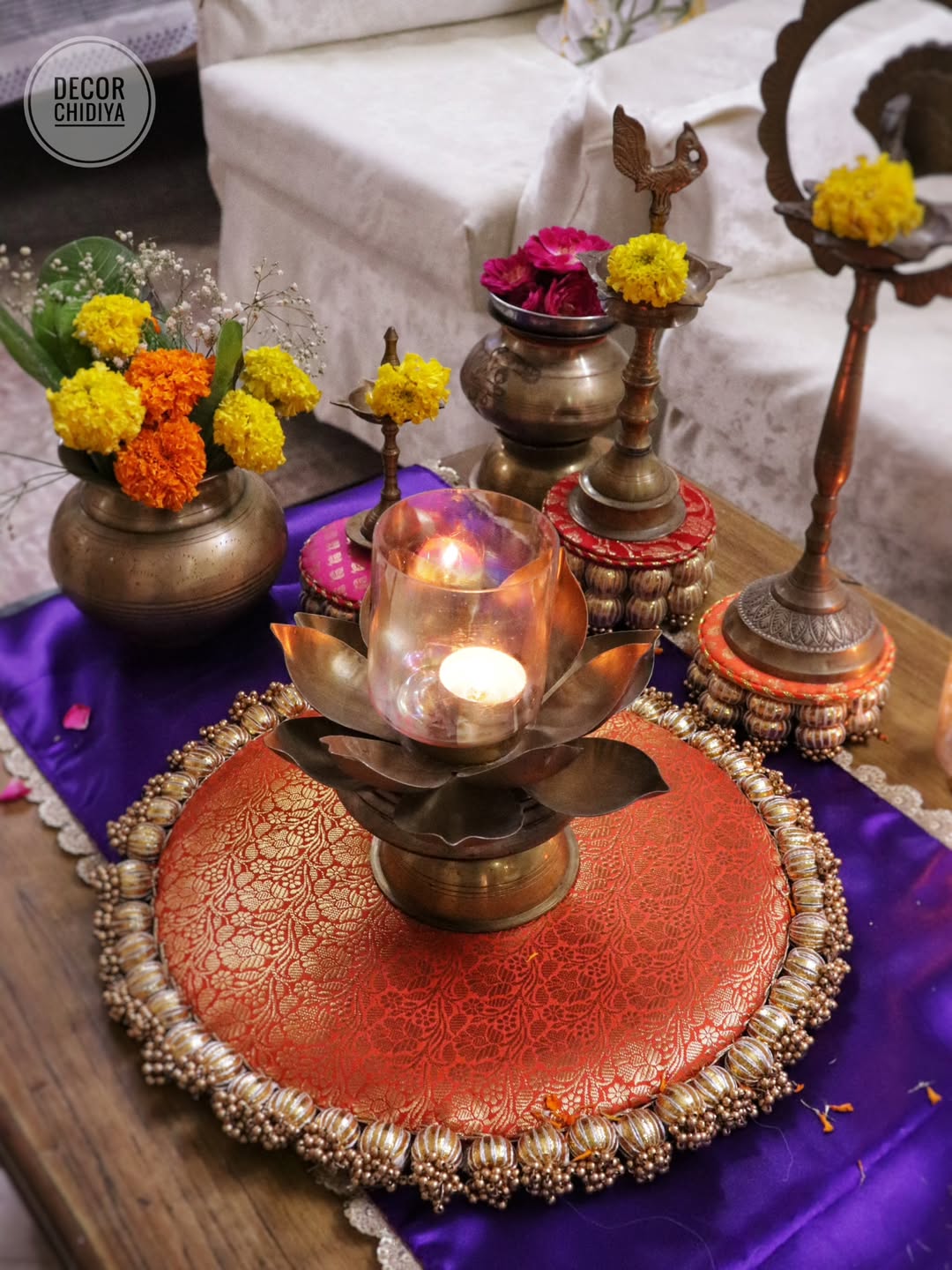 Vibrant Coffee Table Decor Set – Orange & Violet Combo | Handmade Festive & Pooja Styling