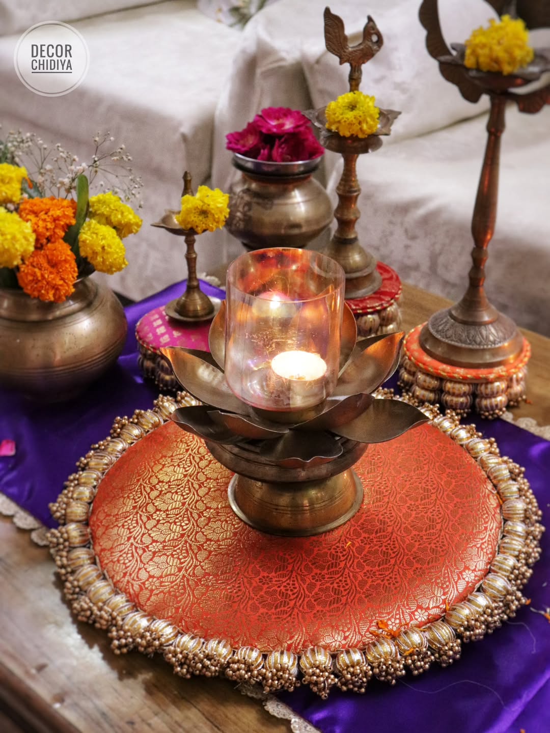 Vibrant Coffee Table Decor Set – Orange & Violet Combo | Handmade Festive & Pooja Styling