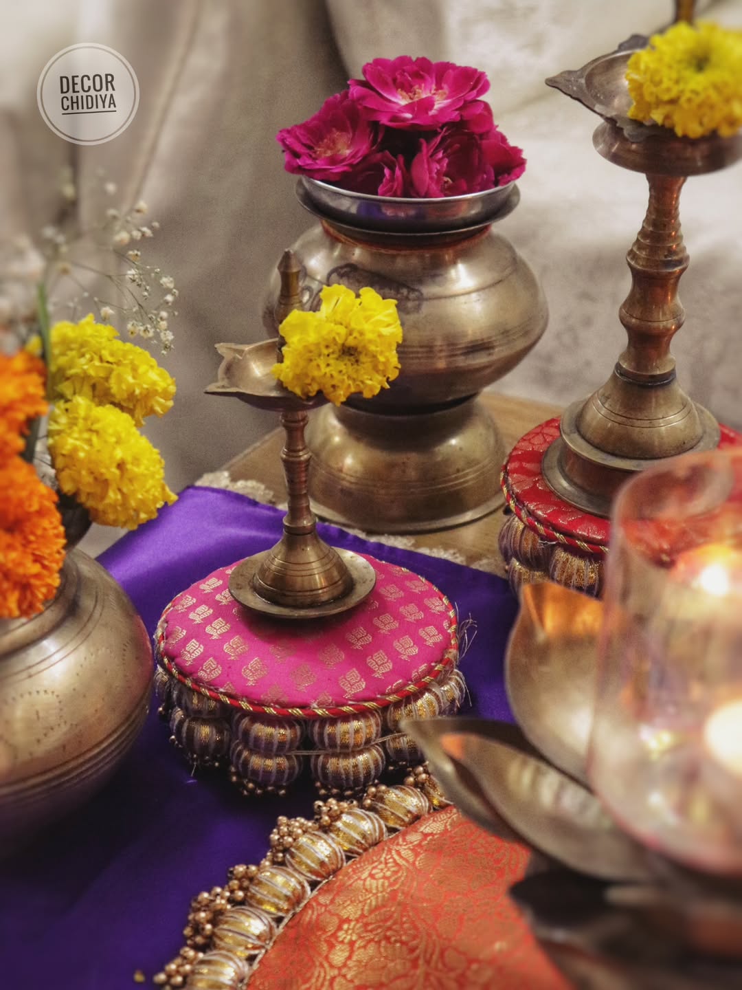 Vibrant Coffee Table Decor Set – Orange & Violet Combo | Handmade Festive & Pooja Styling