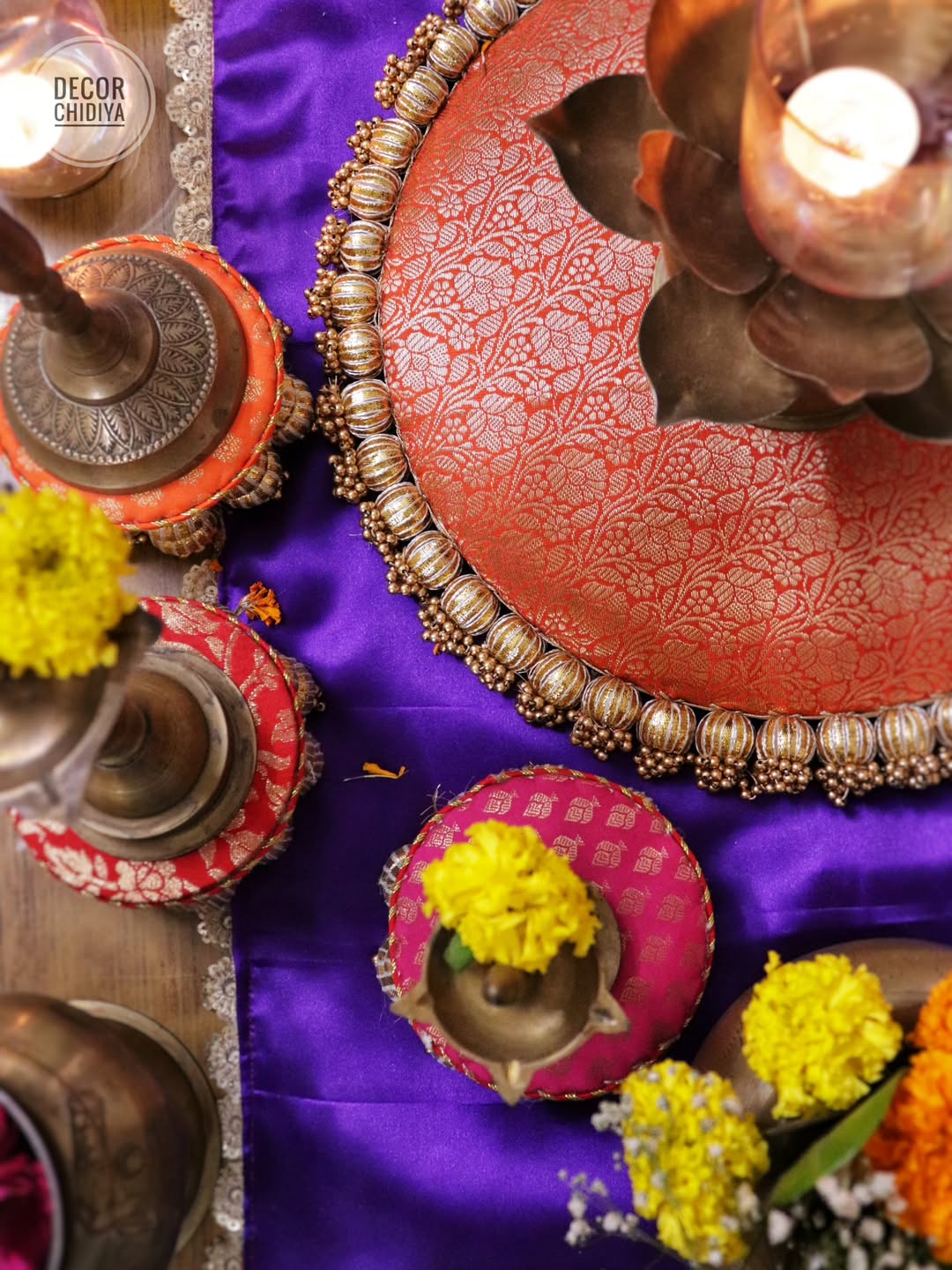 Vibrant Coffee Table Decor Set – Orange & Violet Combo | Handmade Festive & Pooja Styling