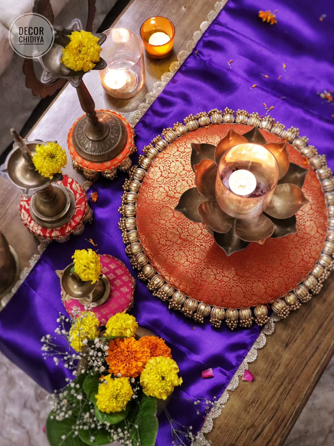 Vibrant Coffee Table Decor Set – Orange & Violet Combo | Handmade Festive & Pooja Styling