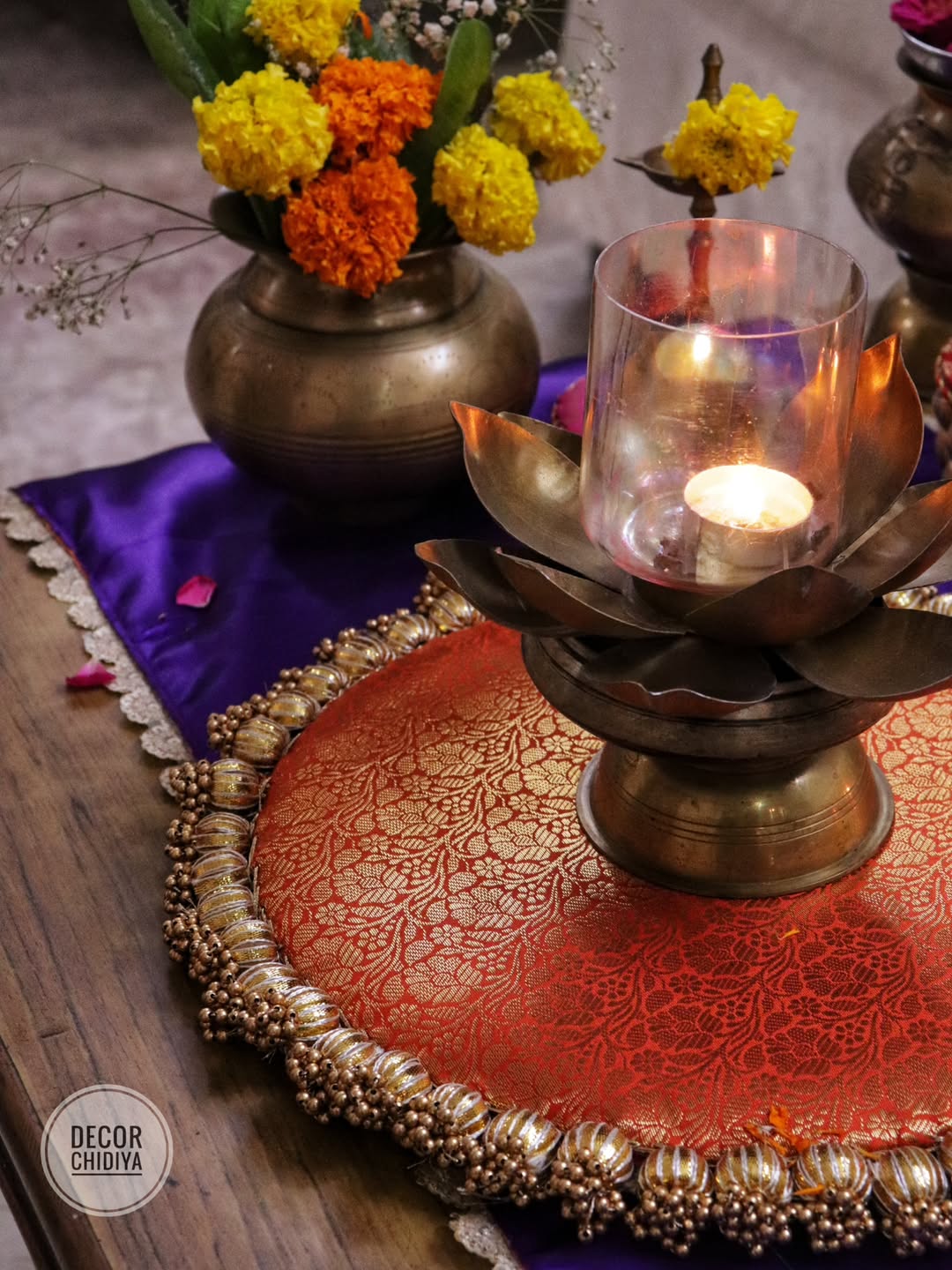 Vibrant Coffee Table Decor Set – Orange & Violet Combo | Handmade Festive & Pooja Styling