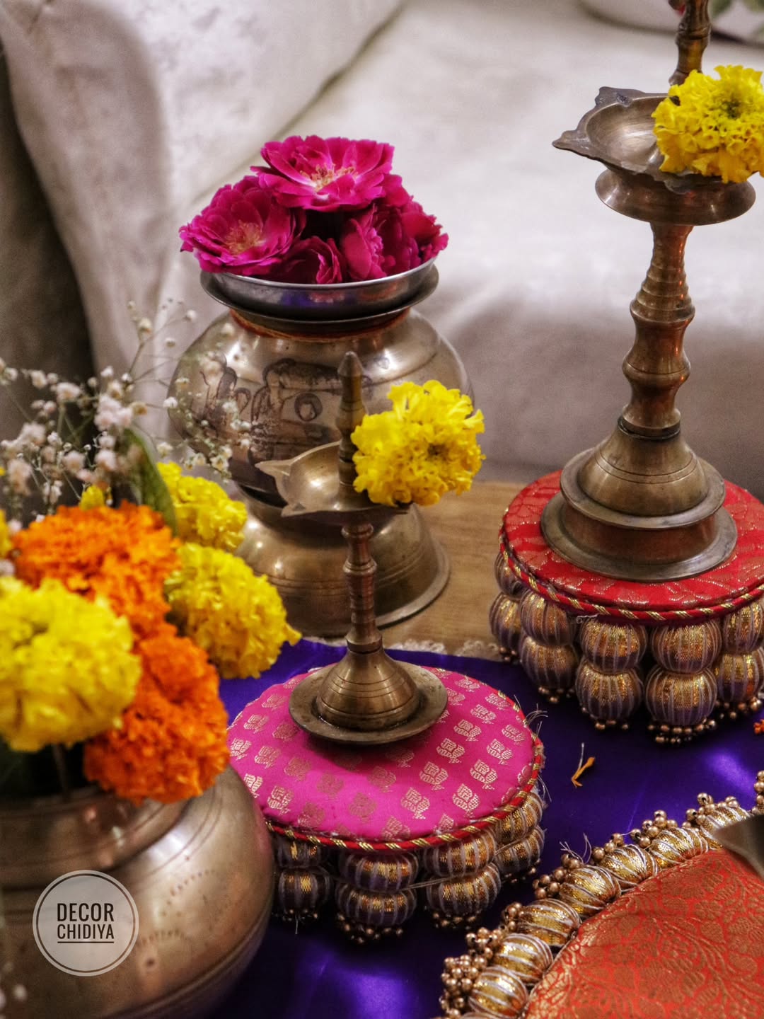 Vibrant Coffee Table Decor Set – Orange & Violet Combo | Handmade Festive & Pooja Styling