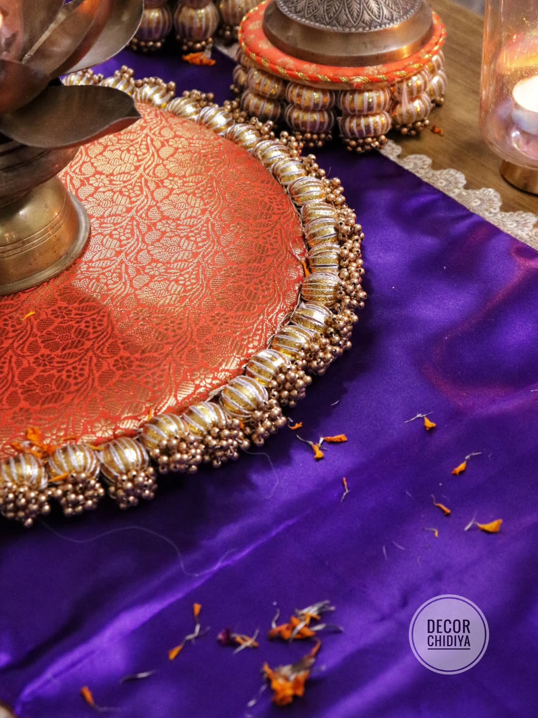 Vibrant Coffee Table Decor Set – Orange & Violet Combo | Handmade Festive & Pooja Styling