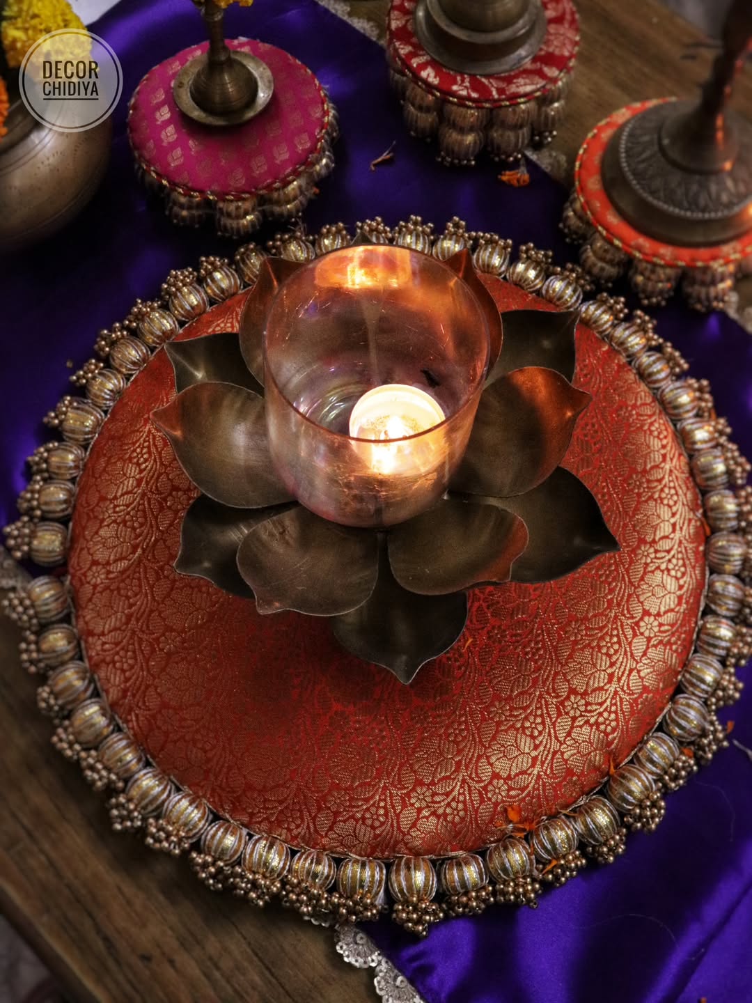 Vibrant Coffee Table Decor Set – Orange & Violet Combo | Handmade Festive & Pooja Styling