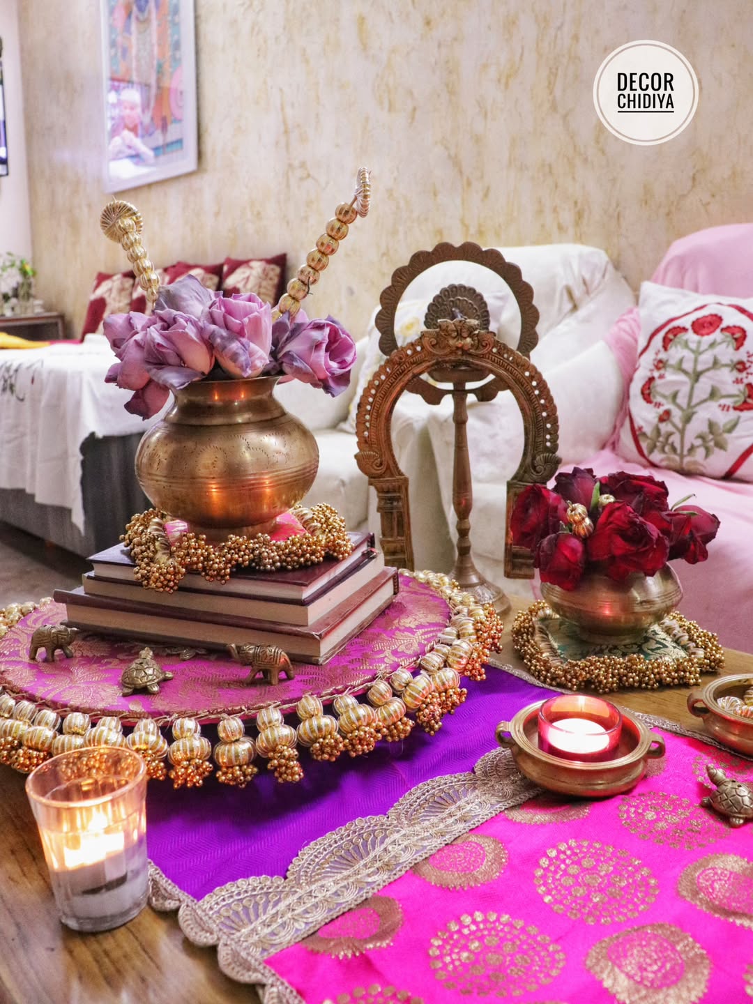 Royal Brass Kalash Urli & Pooja Table Decor Set – Traditional Indian Centerpiece