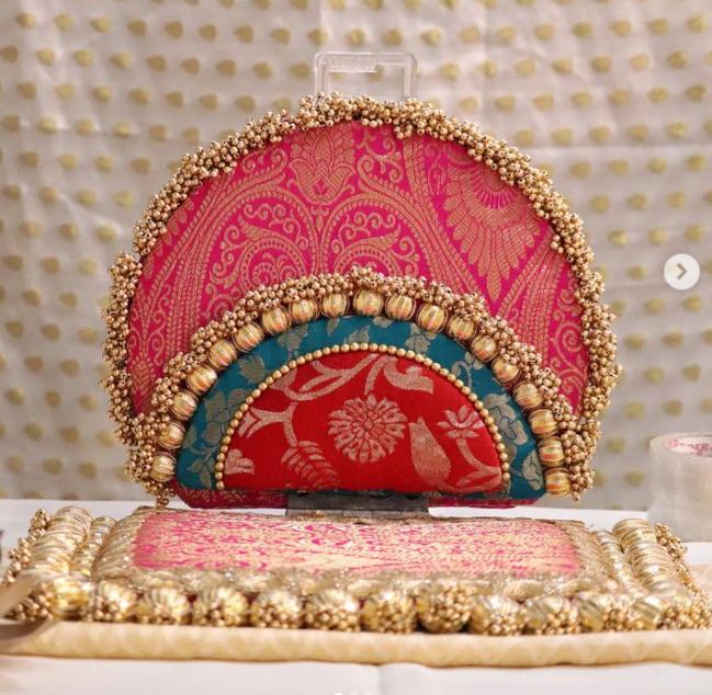 Rani pink brocade and gota patti singhasana