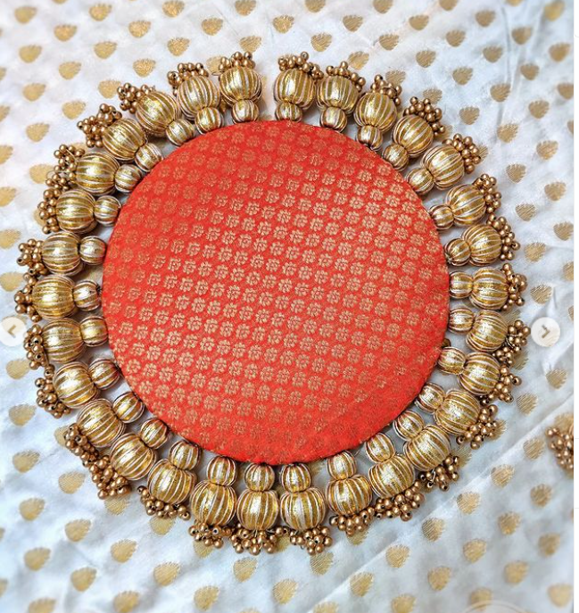 orange - classic placemat - golden beads