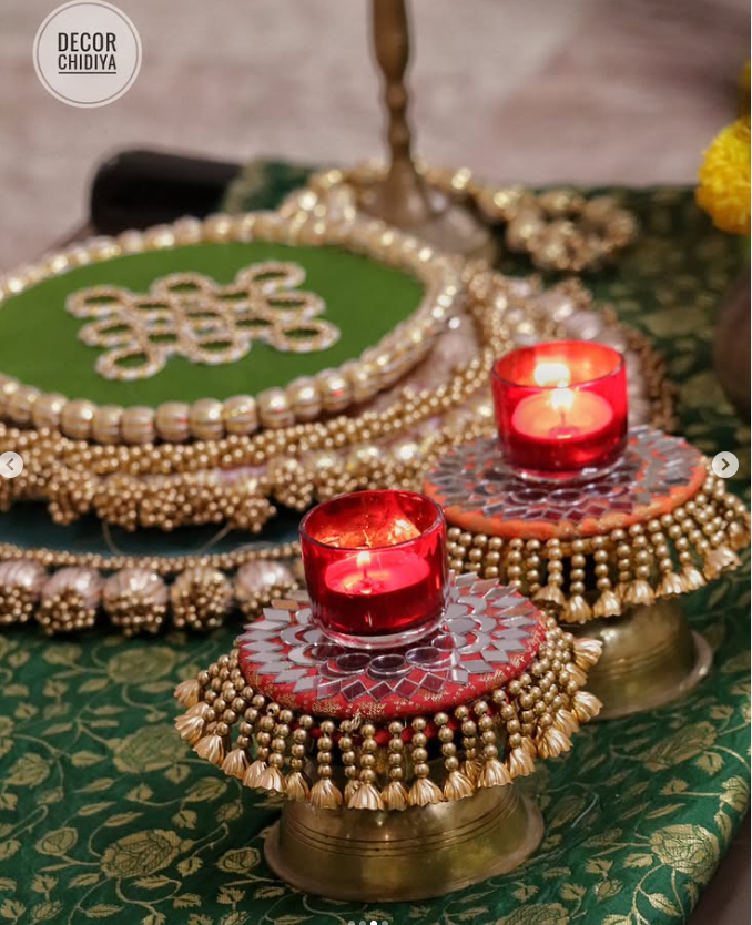 Kolam Mangalam Festive Pooja Table Decor – Green & Gold