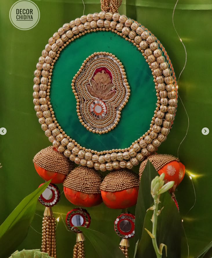 Vrindavan Vibe – Eco-Friendly Green Ganpati Decor Set | Krishna-Inspired Pooja Theme