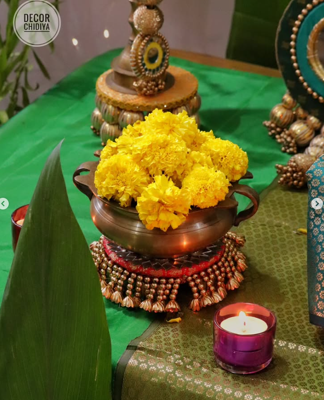 Vrindavan Vibe – Eco-Friendly Green Ganpati Decor Set | Krishna-Inspired Pooja Theme