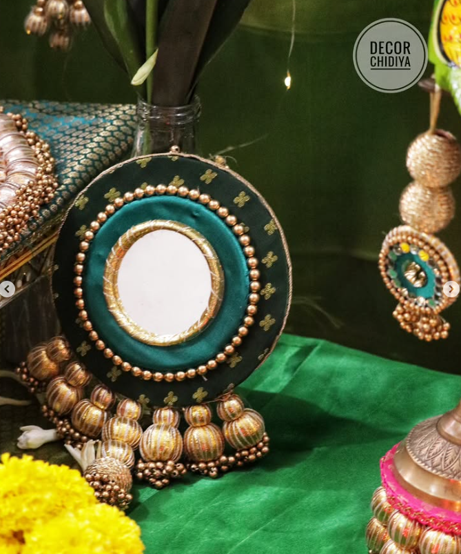 Vrindavan Vibe – Eco-Friendly Green Ganpati Decor Set | Krishna-Inspired Pooja Theme