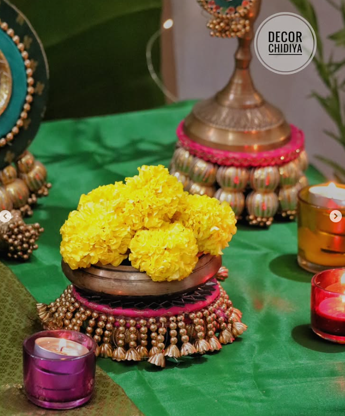 Vrindavan Vibe – Eco-Friendly Green Ganpati Decor Set | Krishna-Inspired Pooja Theme