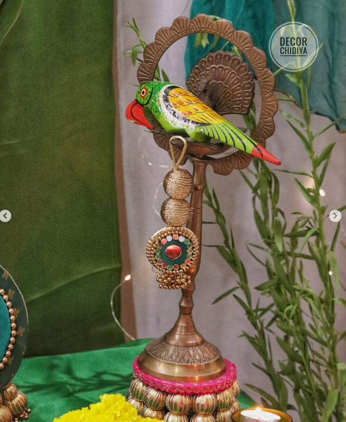 Vrindavan Vibe – Eco-Friendly Green Ganpati Decor Set | Krishna-Inspired Pooja Theme