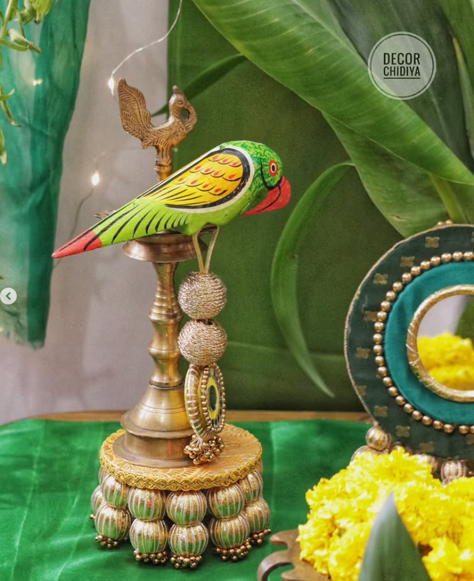 Vrindavan Vibe – Eco-Friendly Green Ganpati Decor Set | Krishna-Inspired Pooja Theme
