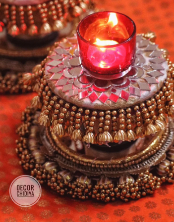 Mirrorwork mandala tealight holder - various sizes and colors