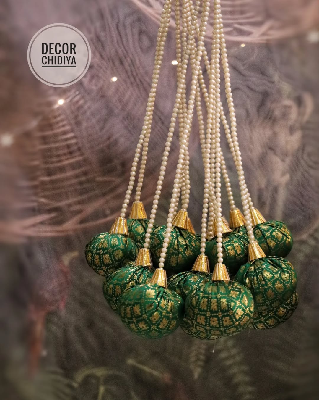 Nimbooda - Banarasi Fabric Latkan with Pearl Strings | Decorative Tassels for Wedding & Festive Decor
