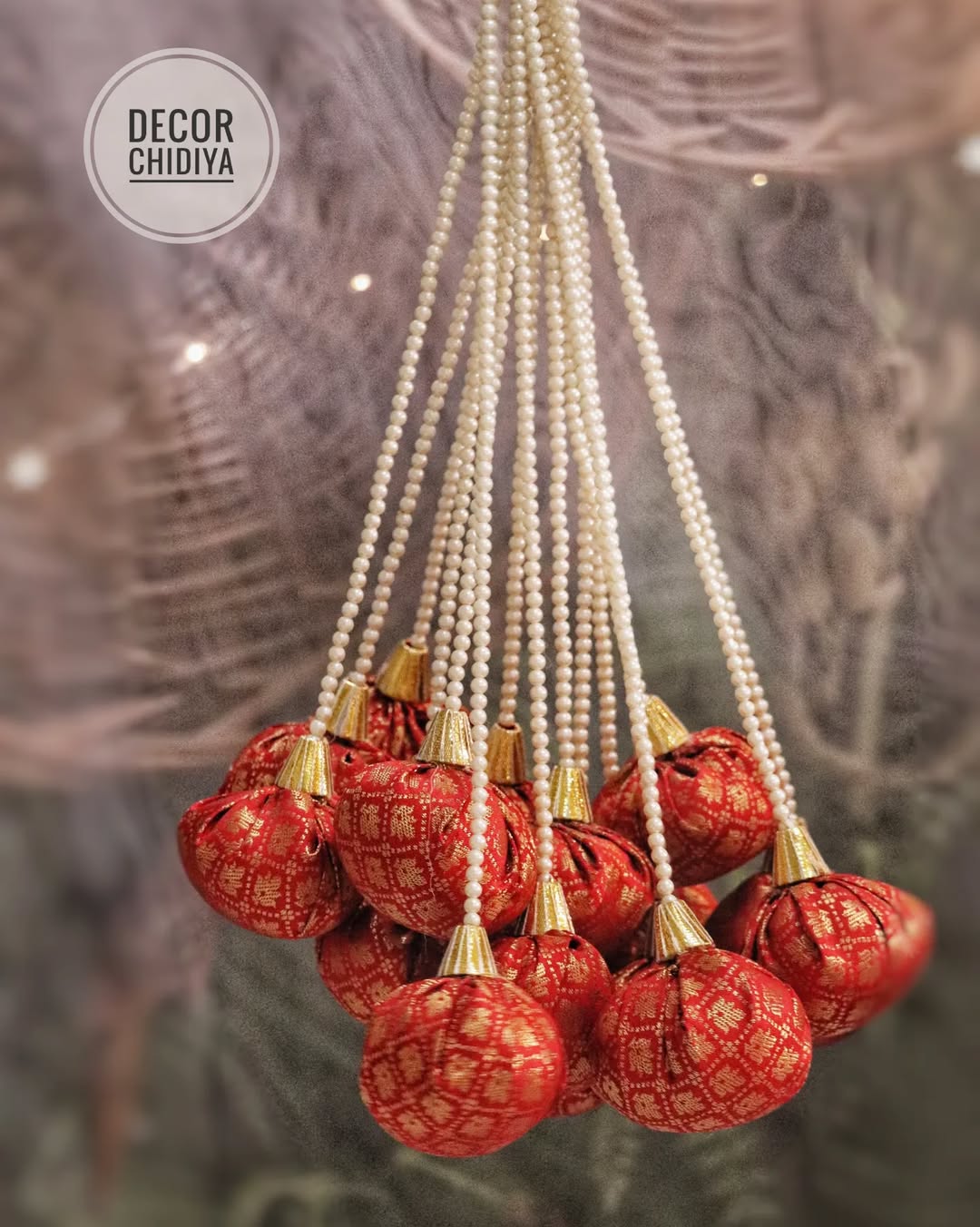 Nimbooda - Banarasi Fabric Latkan with Pearl Strings | Decorative Tassels for Wedding & Festive Decor