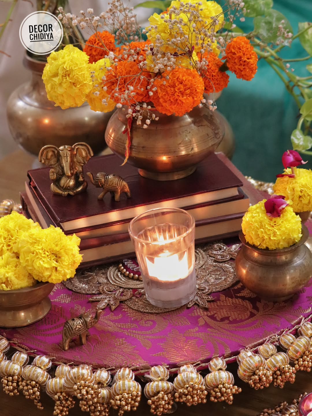 Utsav Coffee Table Decor Set – Yellow, Green & Violet Festive Centerpiece