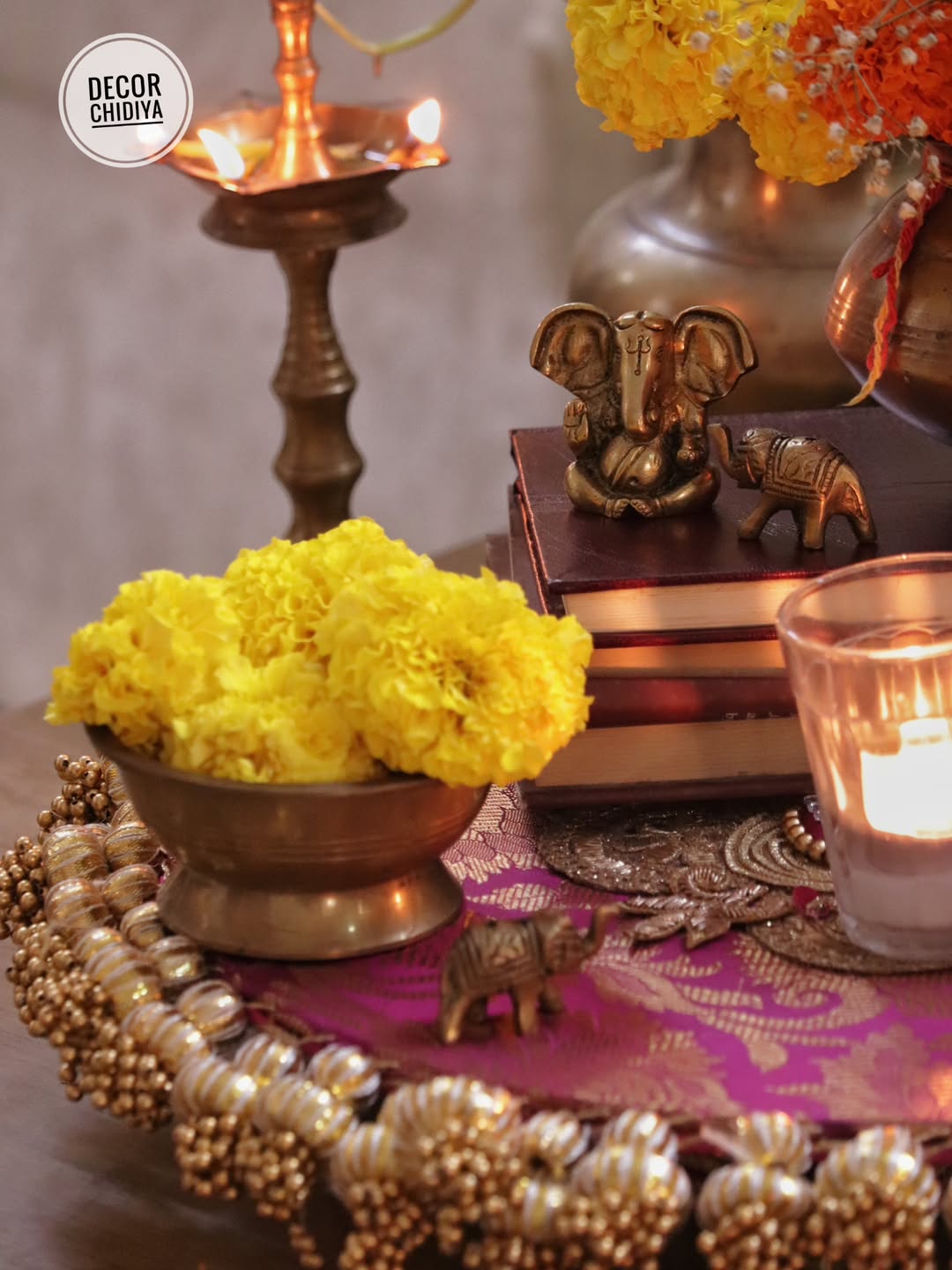 Utsav Coffee Table Decor Set – Yellow, Green & Violet Festive Centerpiece