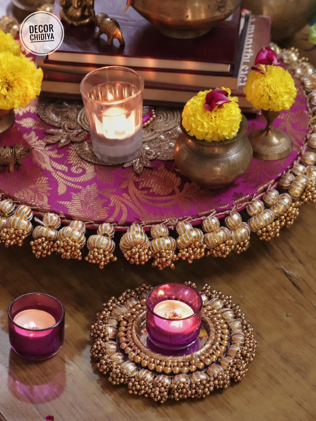 Utsav Coffee Table Decor Set – Yellow, Green & Violet Festive Centerpiece
