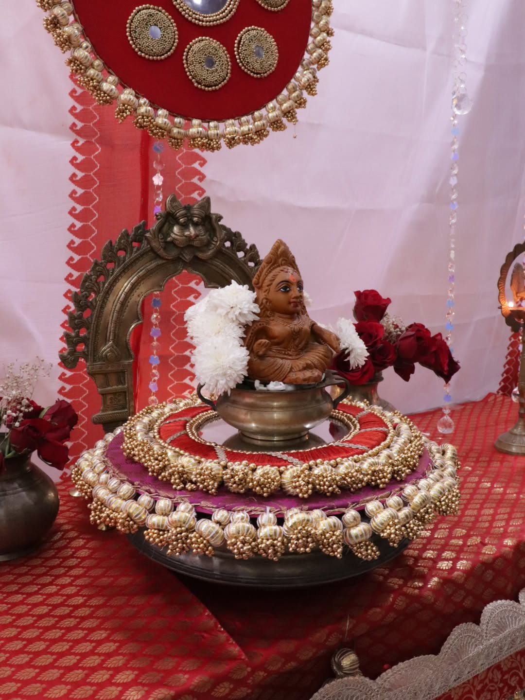 Personalized Bengali Pooja Decor Set | Custom Hand Impression Backdrop & Mandala Placemat