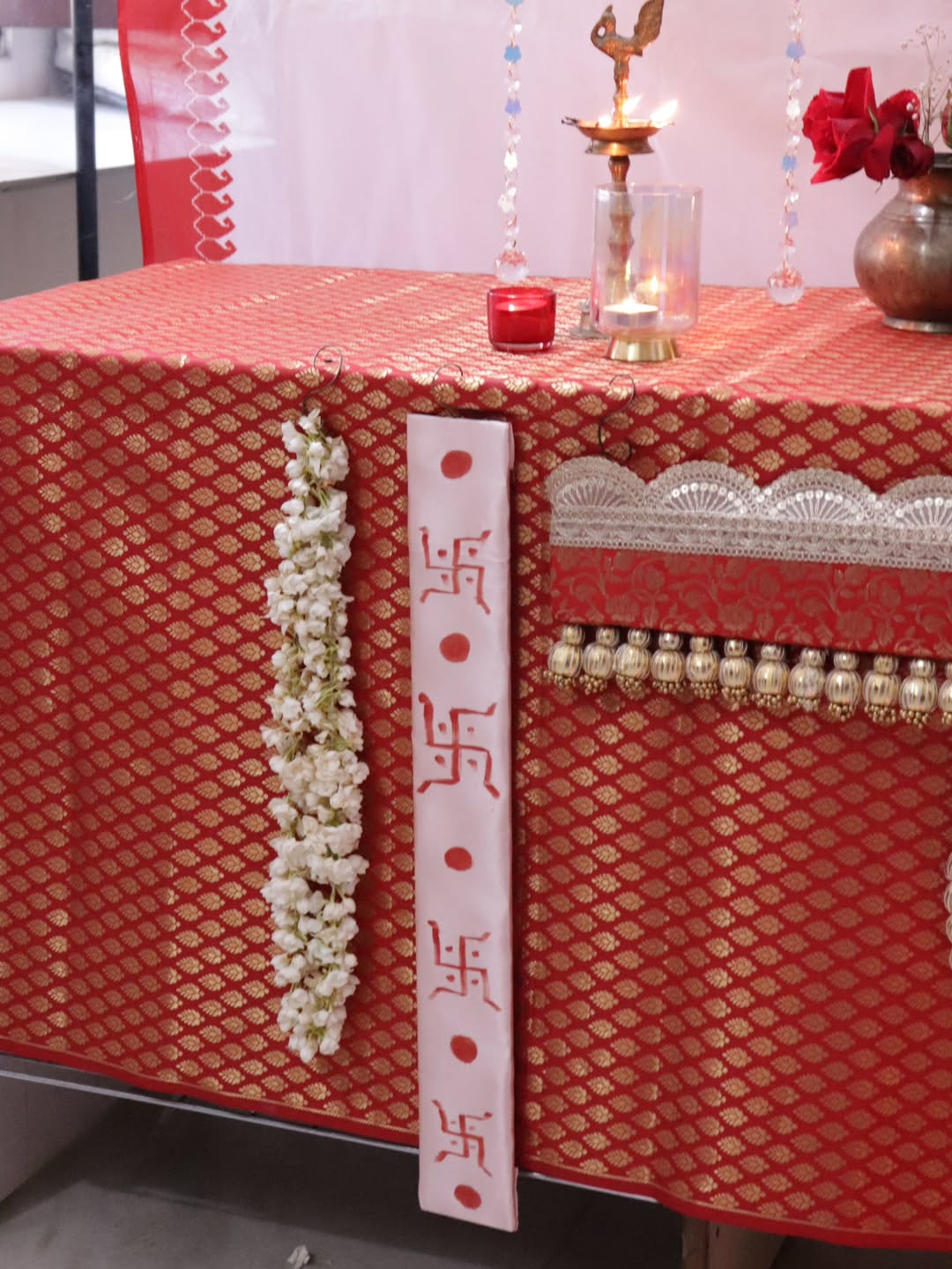 Personalized Bengali Pooja Decor Set | Custom Hand Impression Backdrop & Mandala Placemat