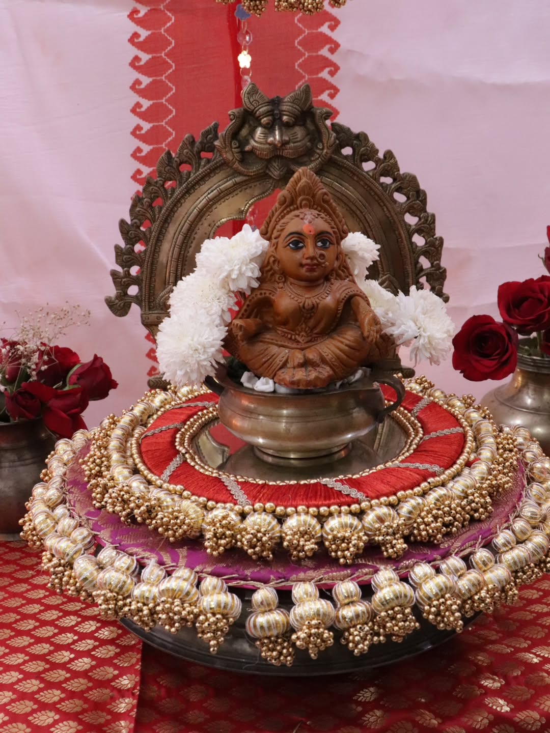 Personalized Bengali Pooja Decor Set | Custom Hand Impression Backdrop & Mandala Placemat